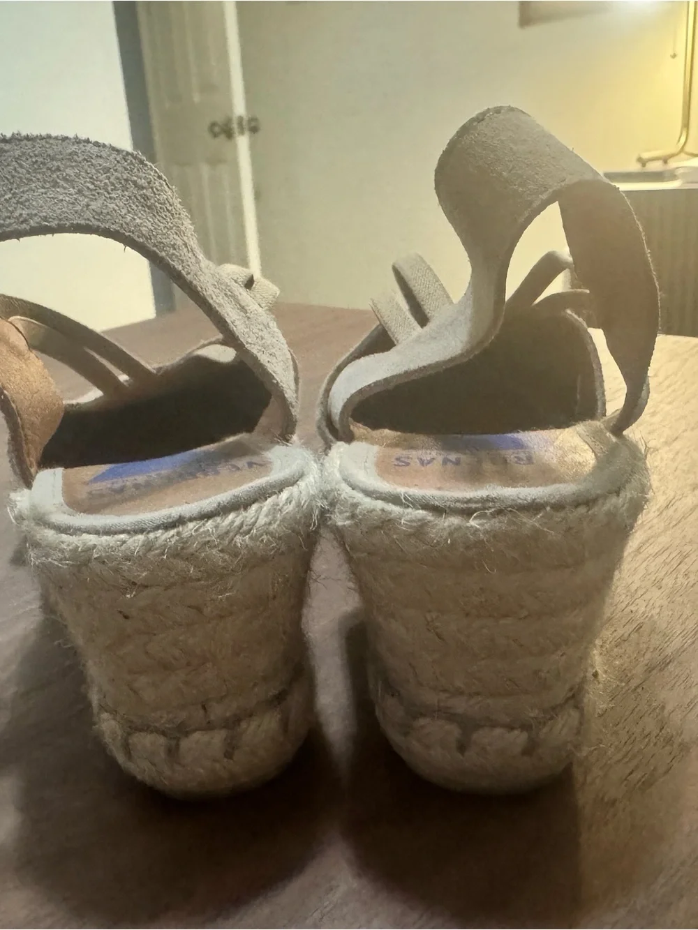 Spanish Leather Beige Suede Espadrille Wedge Sandals